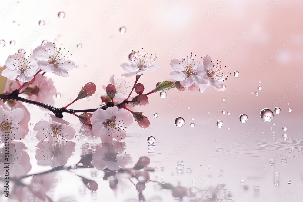 cherry blossom background, Serenity in Pink: A Delicate Photograph of a Flowering Cherry Branch Bord