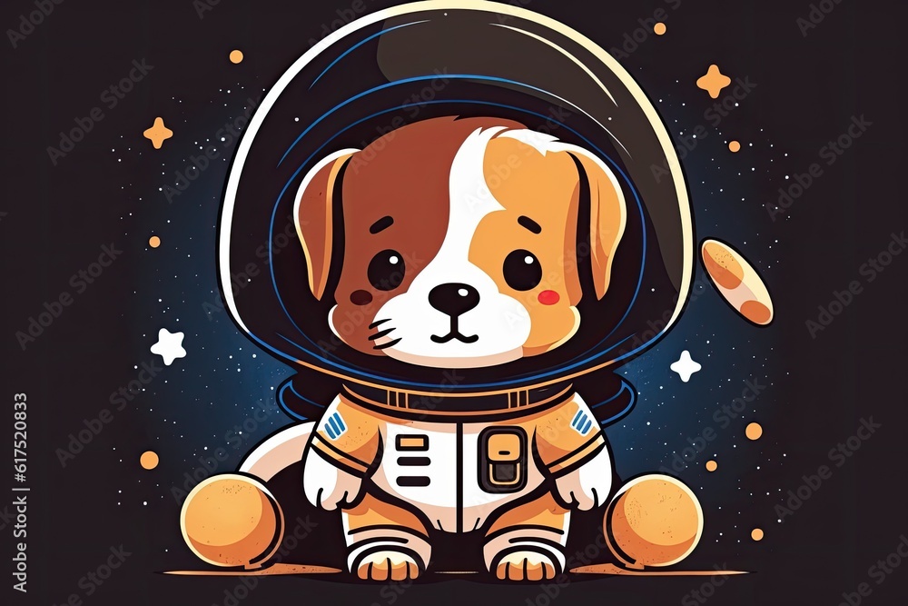 dog in an astronaut suit sitting on a planet surface. Generative AI