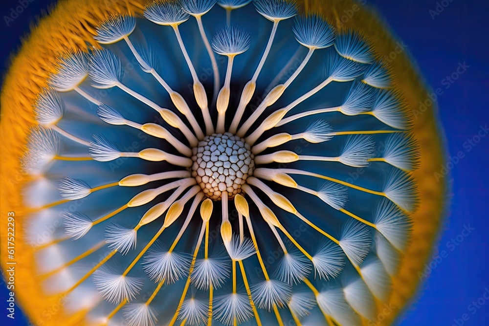 vibrant blue and yellow flower in close-up view. Generative AI