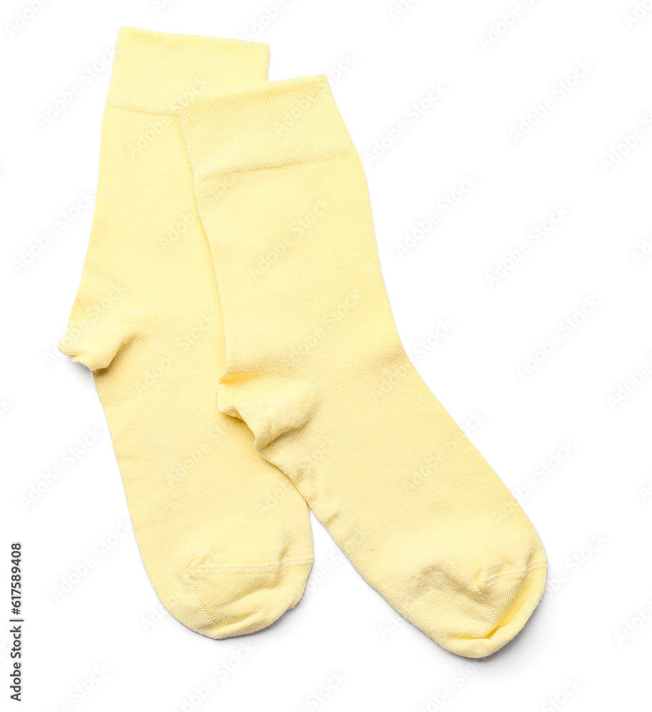 Pair of yellow socks isolated on white background