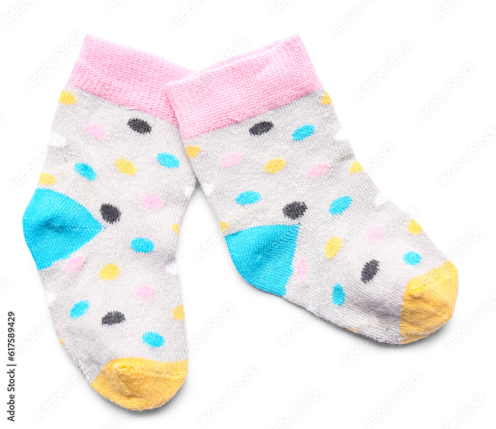 Pair of cotton baby socks isolated on white background