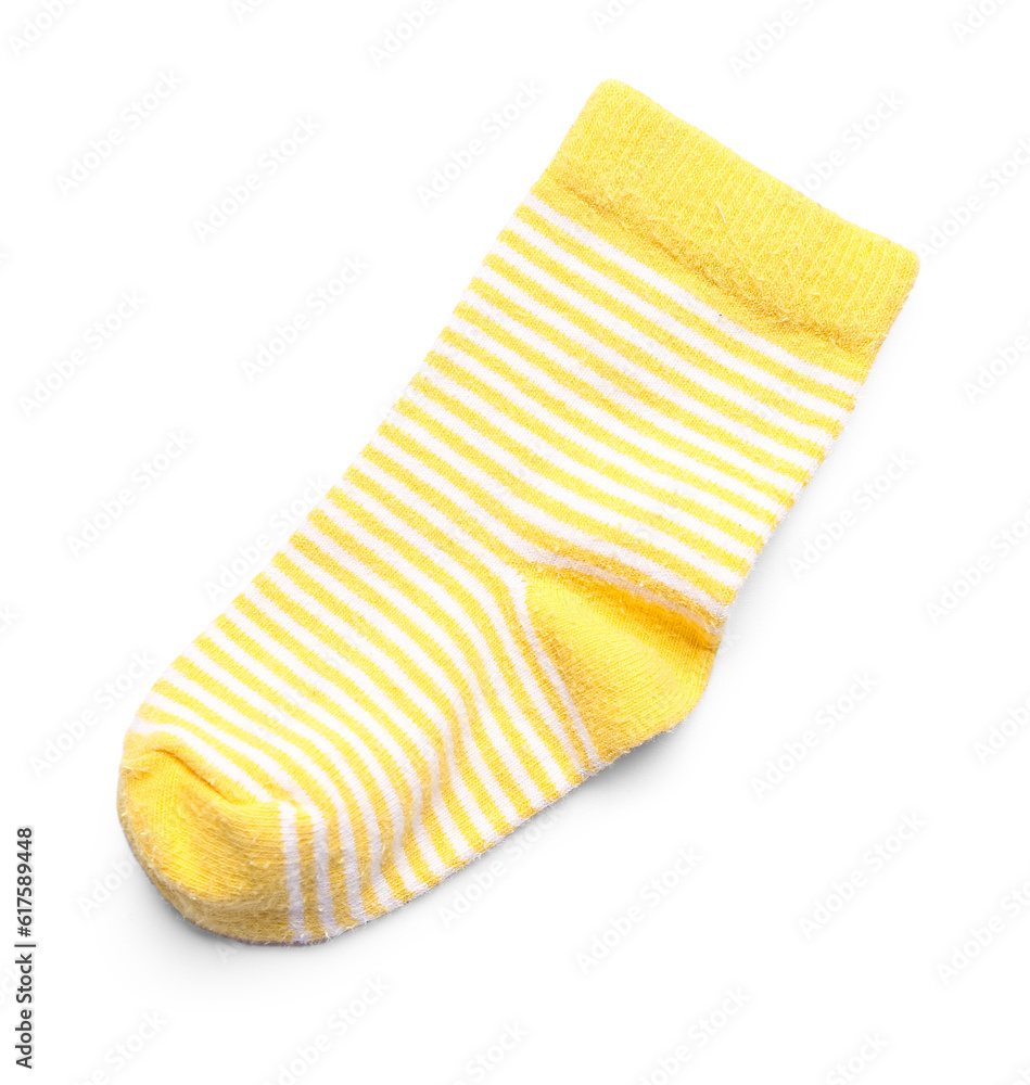 Yellow baby sock isolated on white background