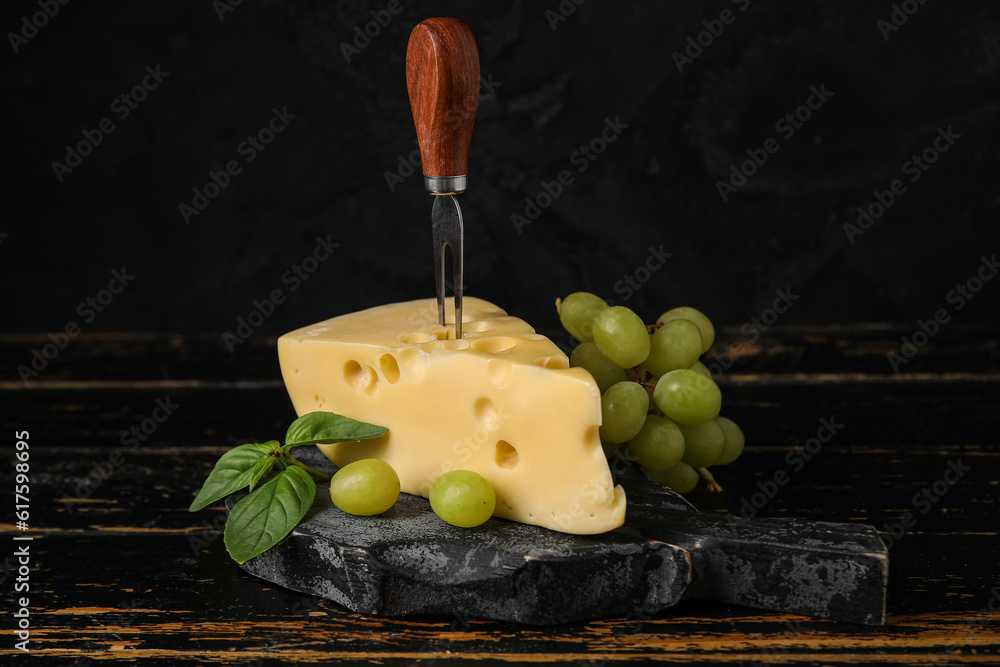 Tasty Swiss cheese on table