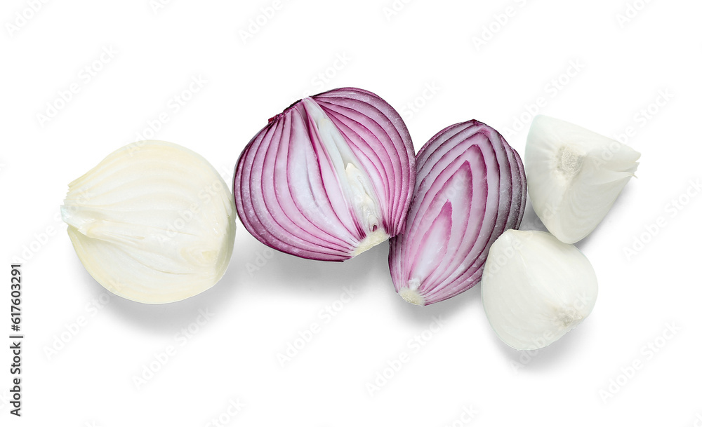 Different kinds of onion isolated on white background