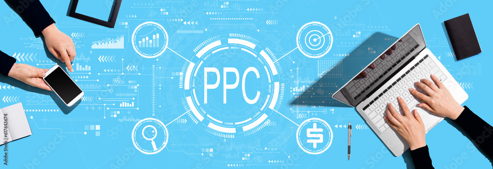 PPC - Pay per click concept with two people working together