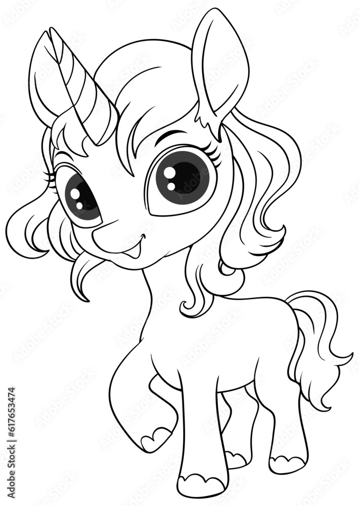 Coloring Page Outline of Cute Unicorn