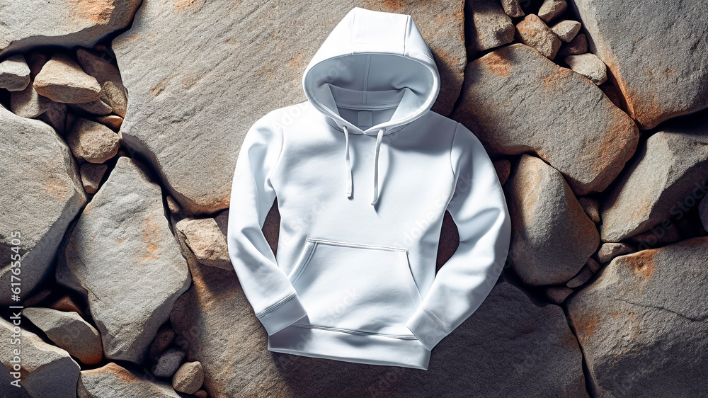 White hoodie on a stone wall. Mockup for design.