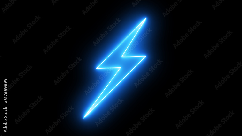 Glowing neon thunder bolt sign.