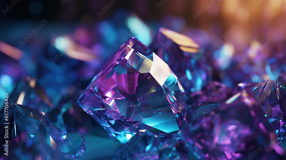 Amazing bright and shiny Alexandrite crystal cluster background. Jewel mineral detailed macro. Gener