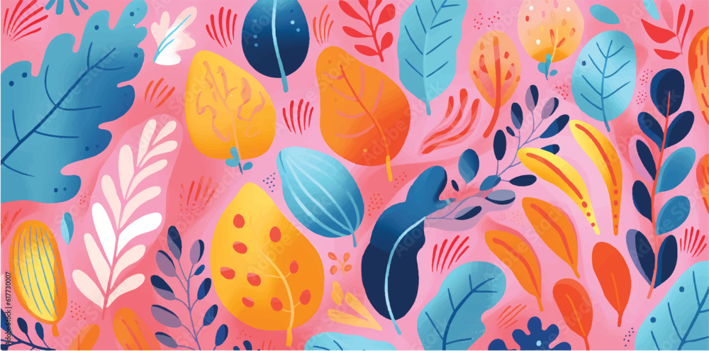 Abstract seamless colorful floral pattern flowers and leaves 