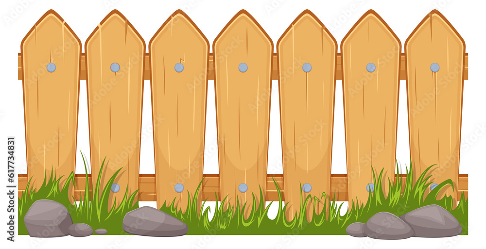 Wooden fence seamless border. Horizontal cartoon hedge