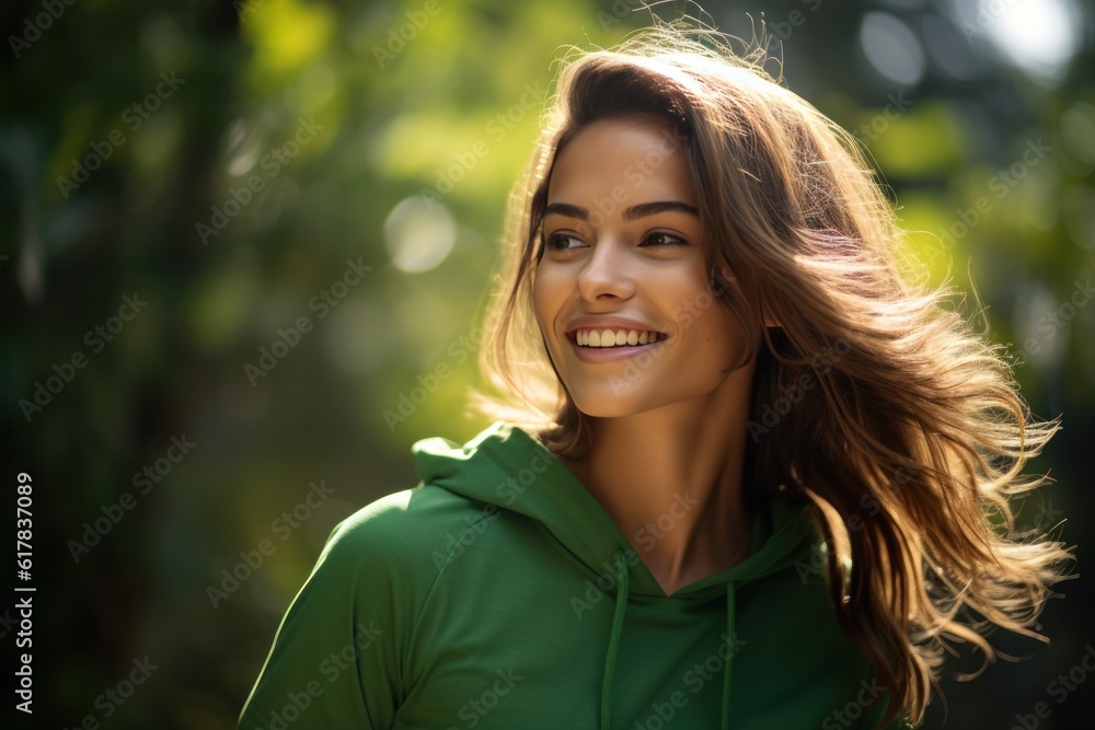 Beautiful young female wearing green sports, Illustration AI Generative.