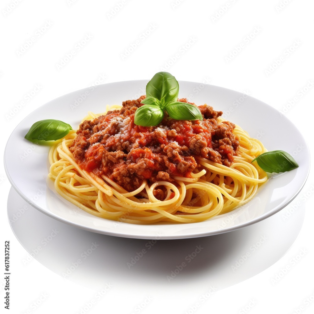 Home made Spaghetti Bolognese made with meat and pasta isolated. Illustration AI Generative