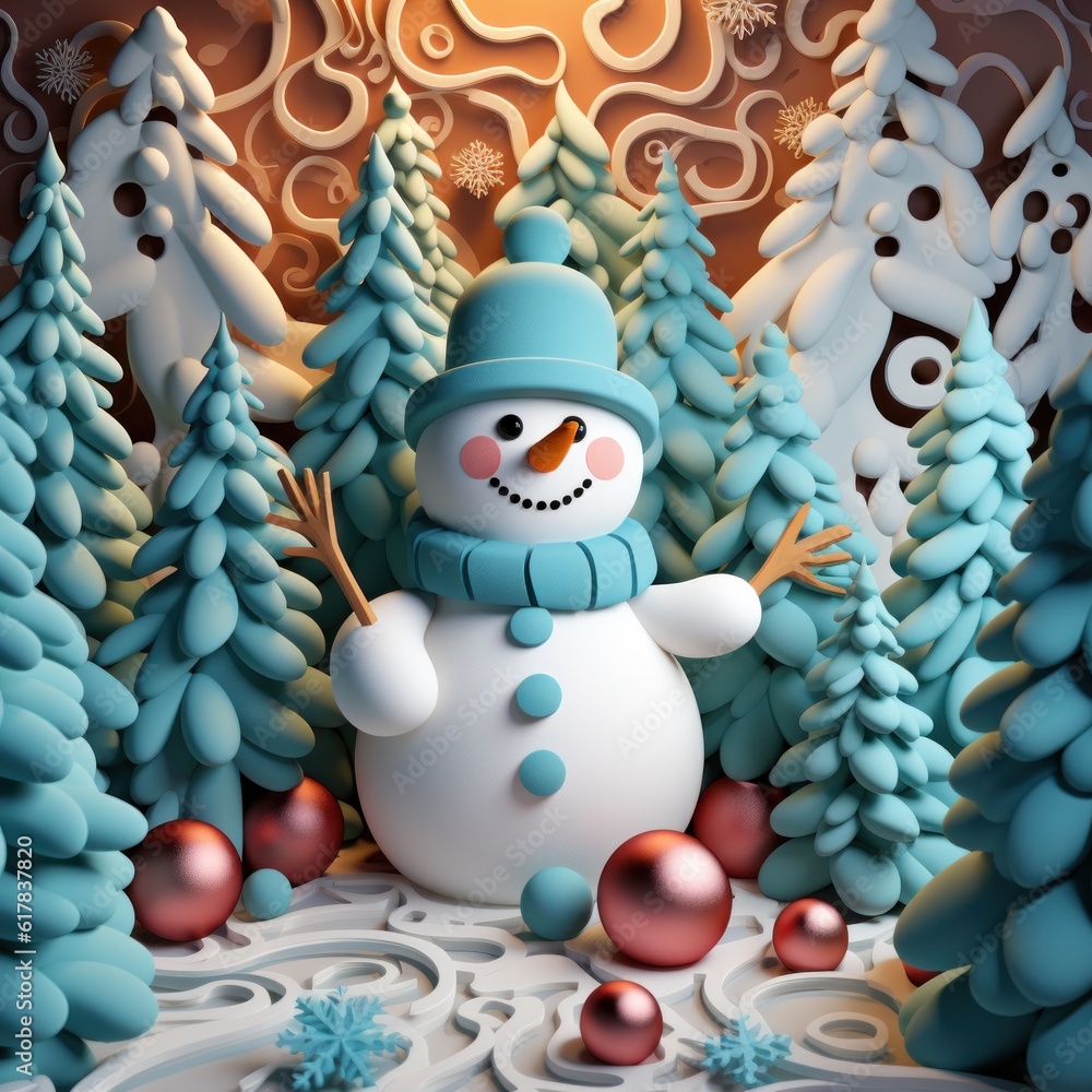 Cute Snowman Background. Illustration AI Generative