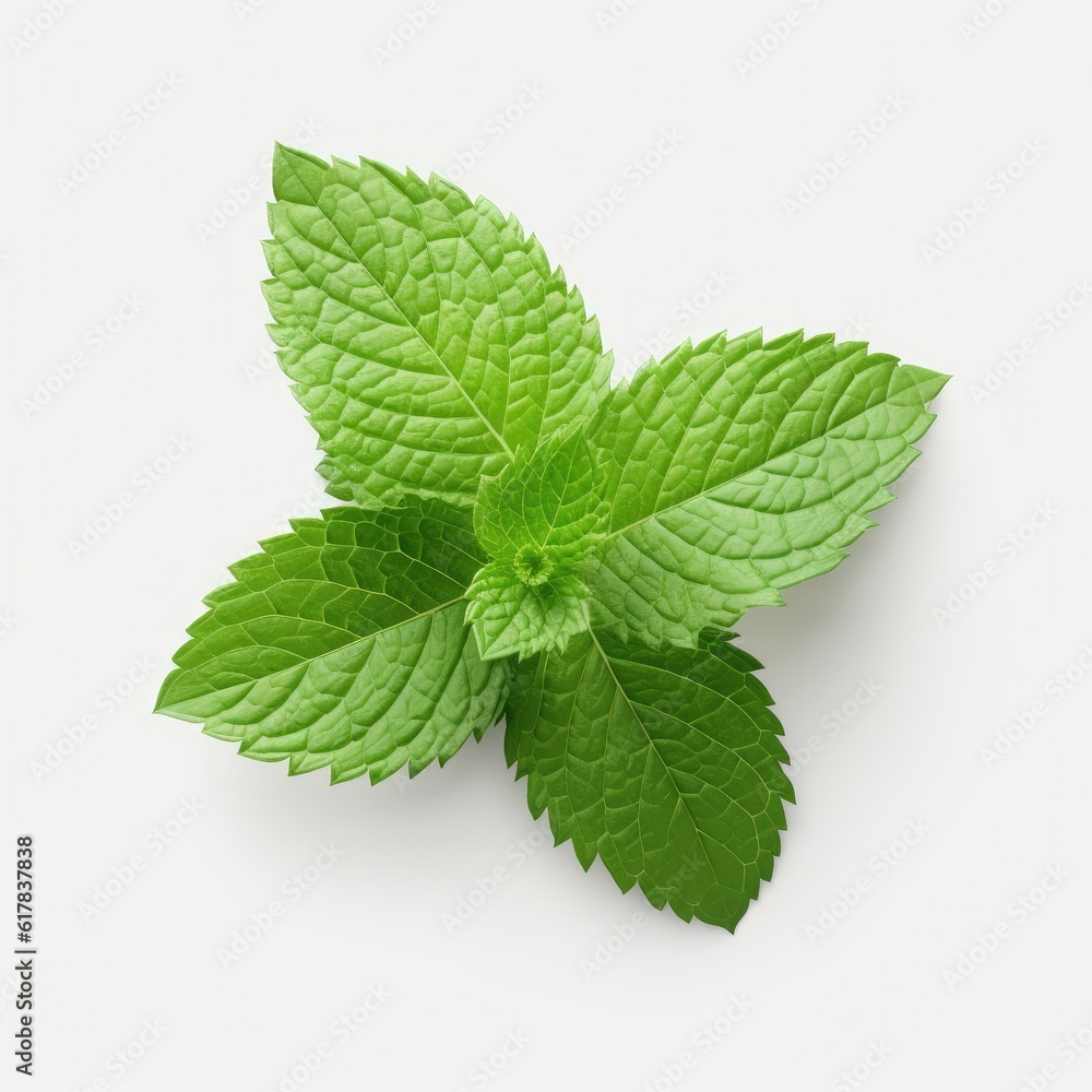 Mint leaf isolated on white. Illustration AI Generative