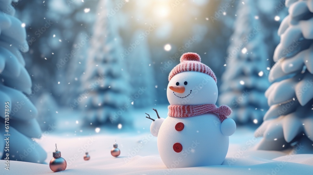 Cute Snowman Background. Illustration AI Generative