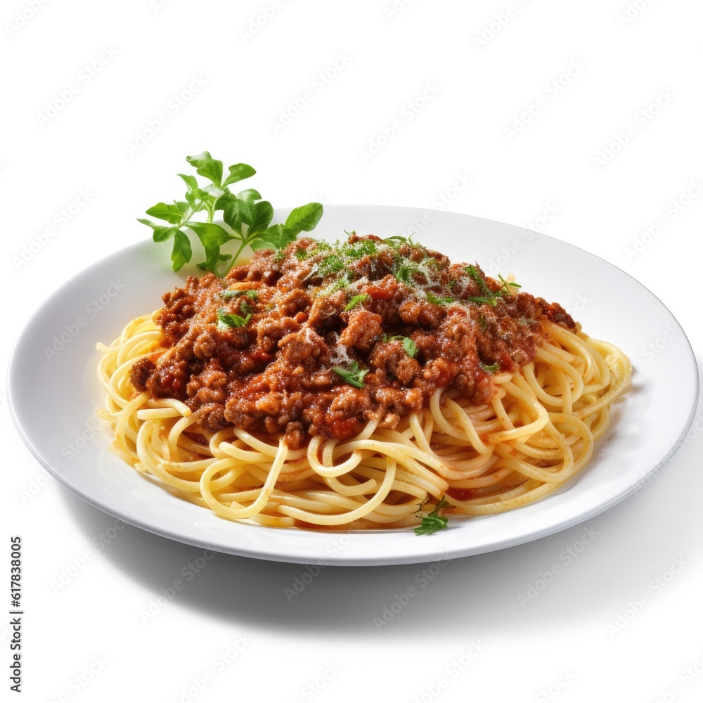 Home made Spaghetti Bolognese made with meat and pasta isolated. Illustration AI Generative