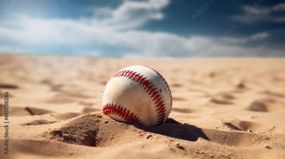 Softball on sand background Illustration AI Generative.