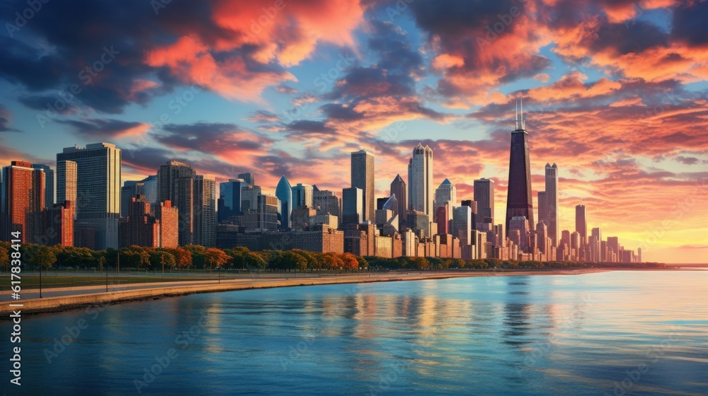 Chicago skyline background Illustration AI Generative.