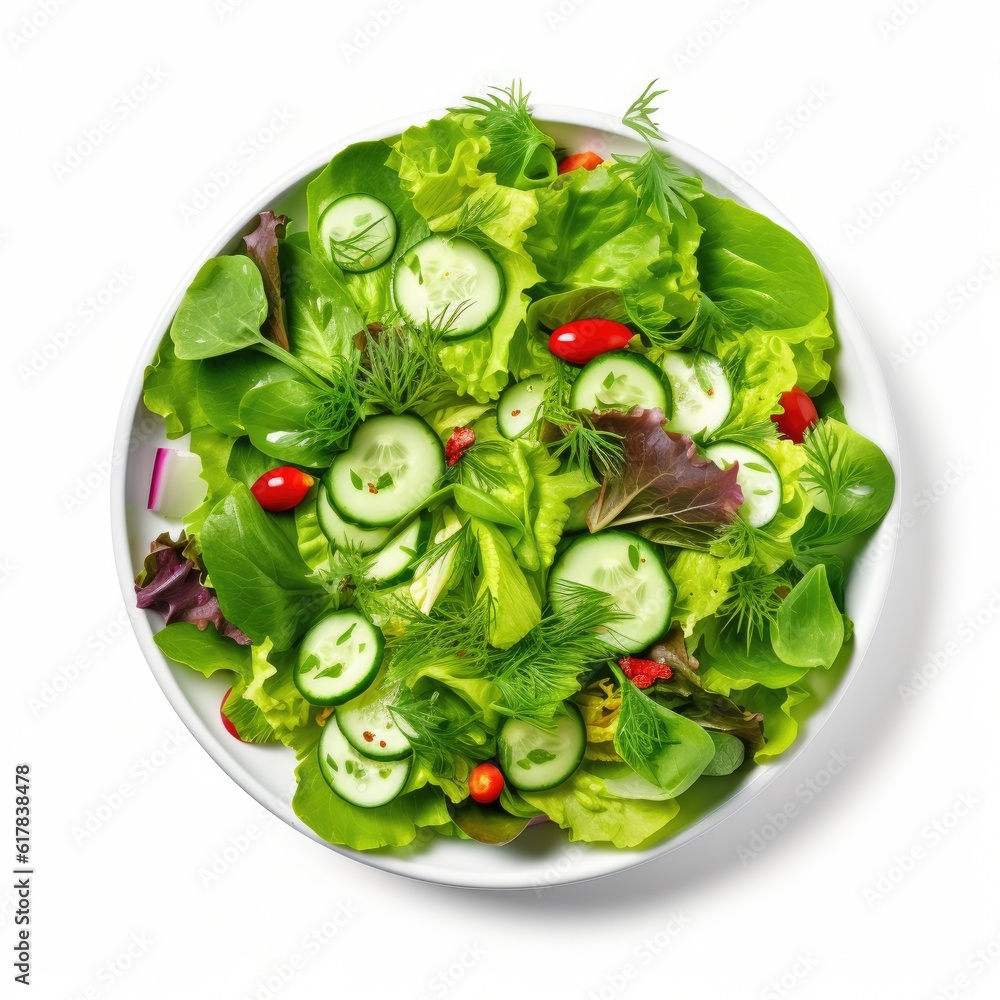 Green vegan salad isolated. Illustration AI Generative.