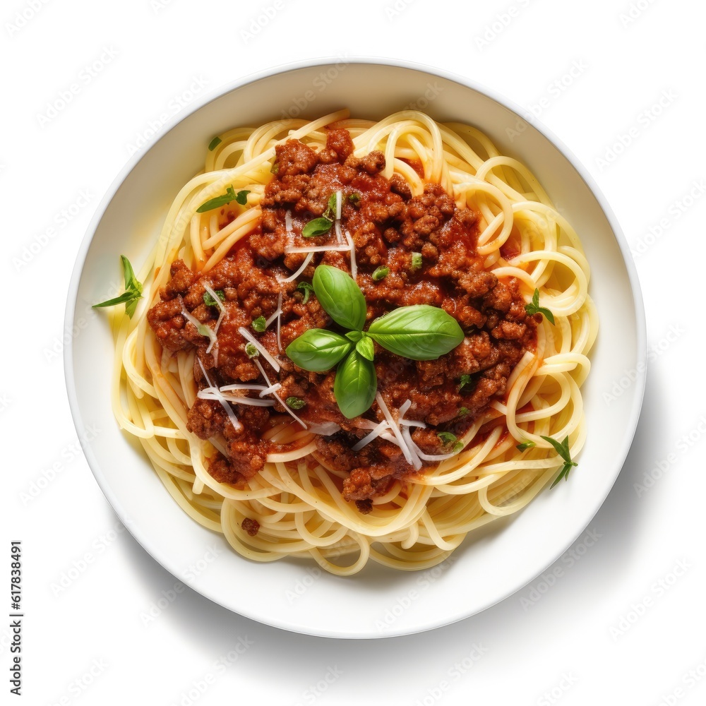 Home made Spaghetti Bolognese made with meat and pasta isolated. Illustration AI Generative