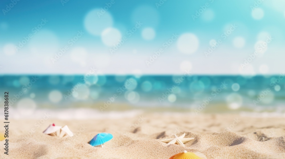 Summer beach and sea background. Illustration AI Generative.