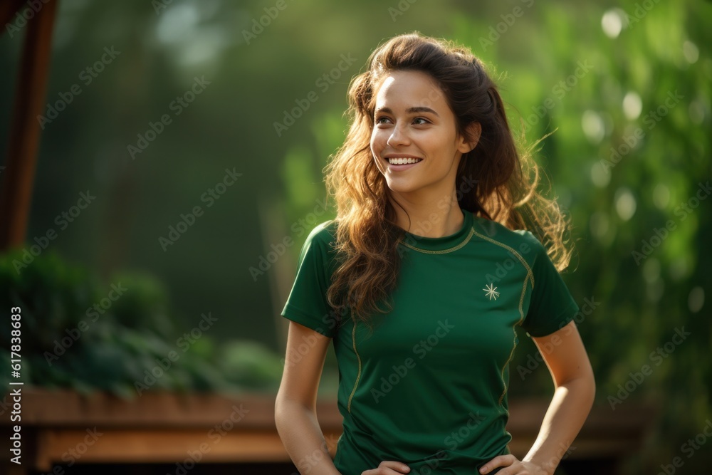 Beautiful young female wearing green sports, Illustration AI Generative.