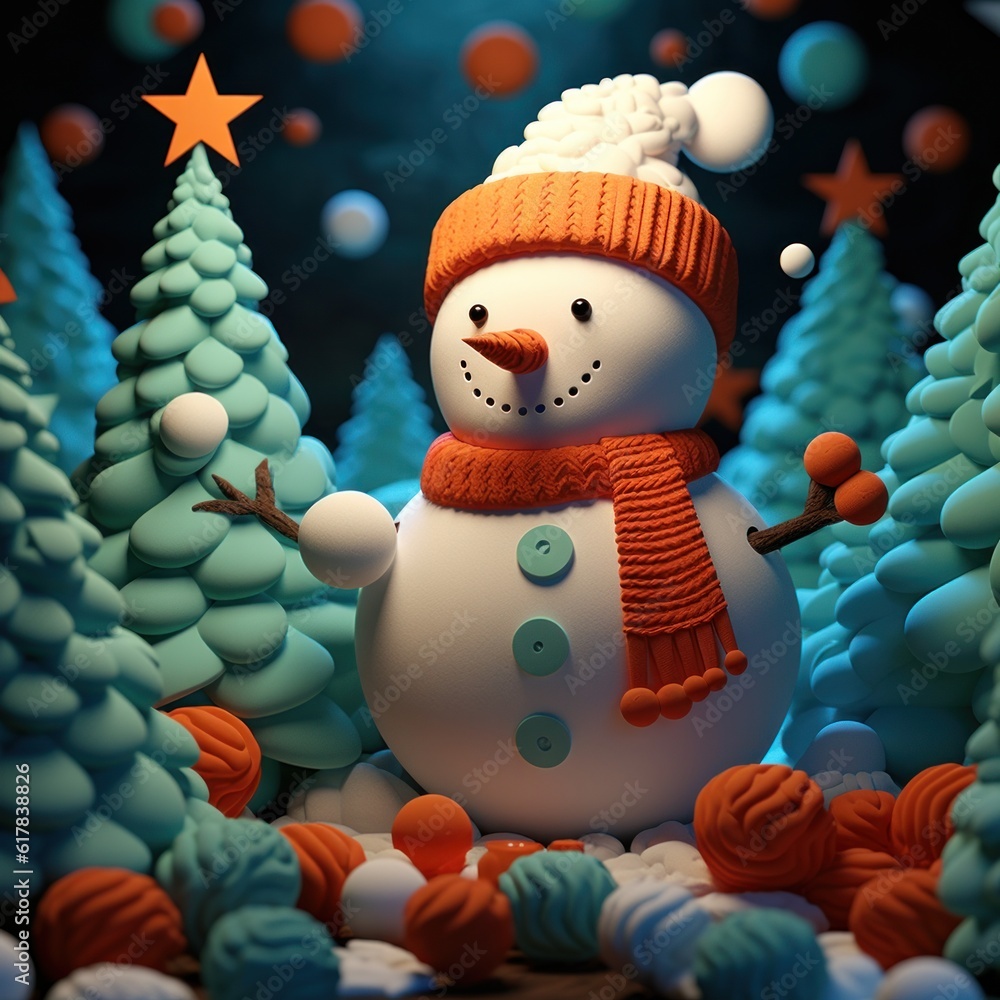 Cute Snowman Background. Illustration AI Generative