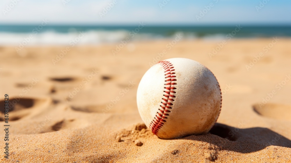 Softball on sand background Illustration AI Generative.