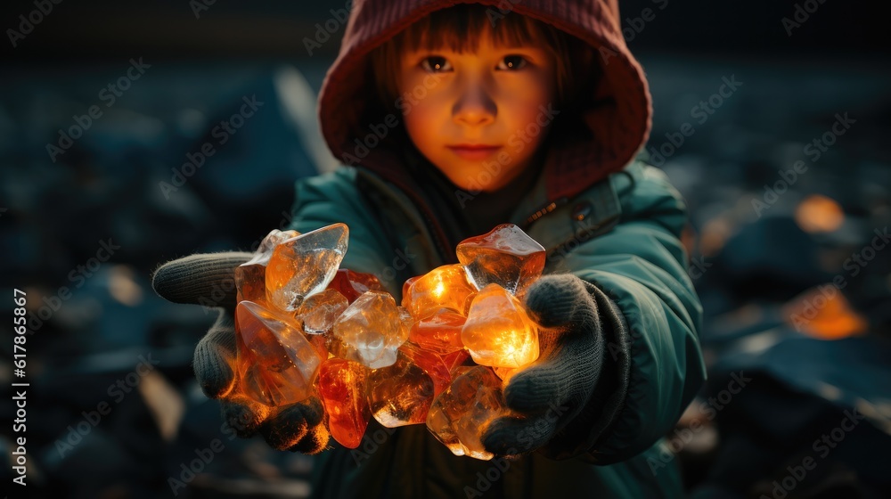 Childs hands full of plastic, Hands of young boy holding a bunch of plastic ready to recycle and be