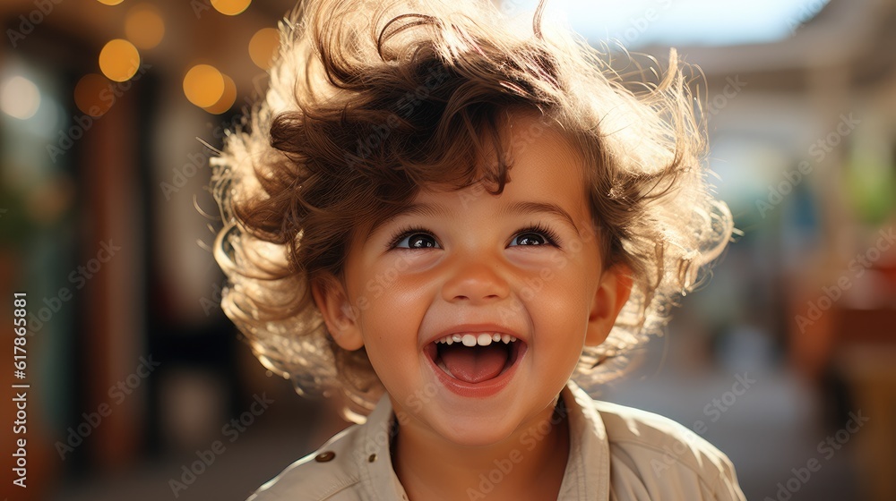 Close up of little boy laughing.