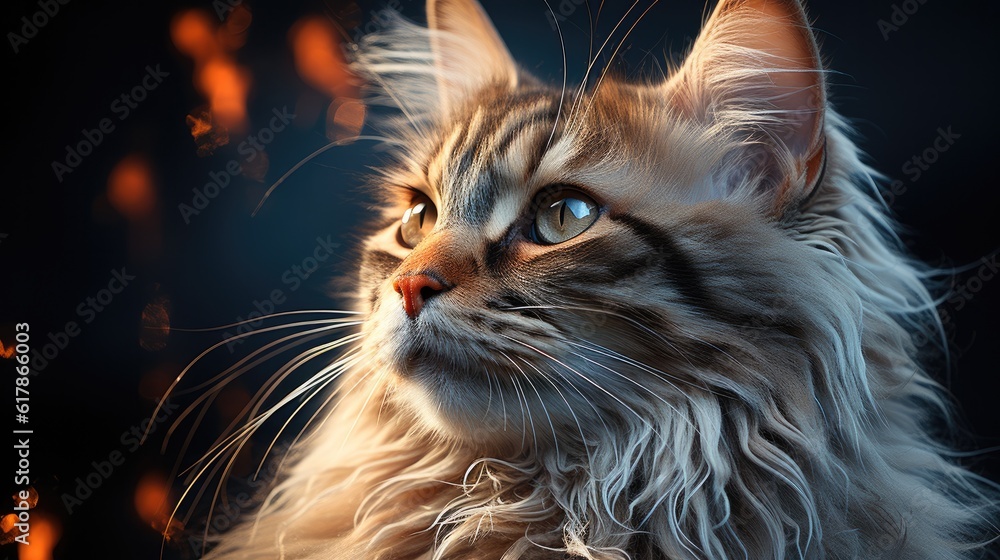 Cute long haired cat, Siberian furry.