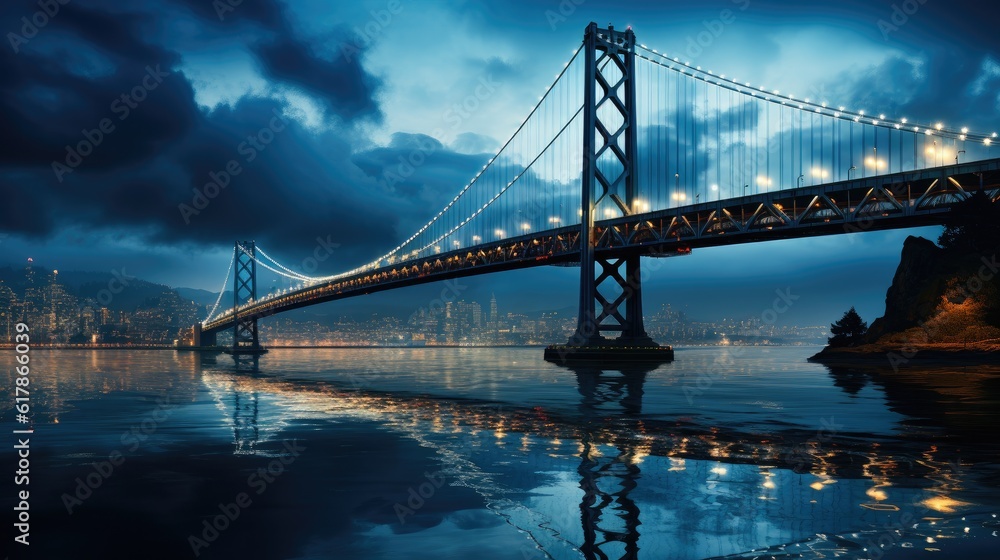 bay bridge at night, Classic view of San Francisco Bay Bridge.