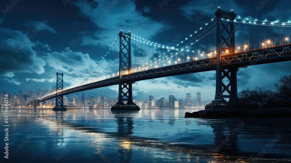 bay bridge at night, Classic view of San Francisco Bay Bridge.