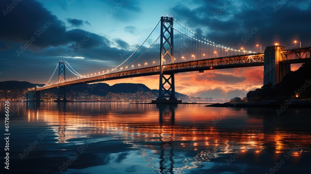 bay bridge at night, Classic view of San Francisco Bay Bridge.