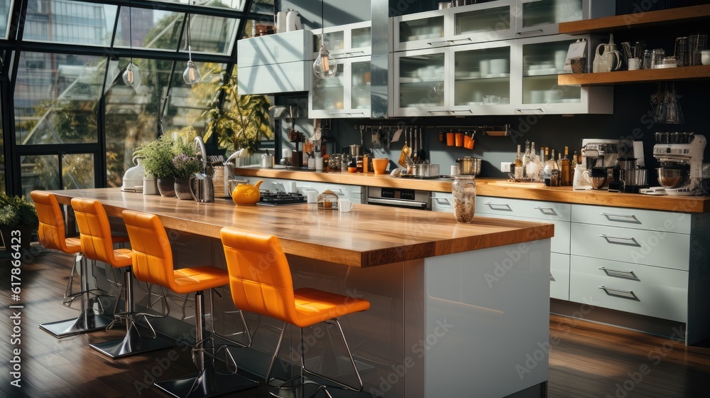 Modern apartment kitchen room in new luxury home.