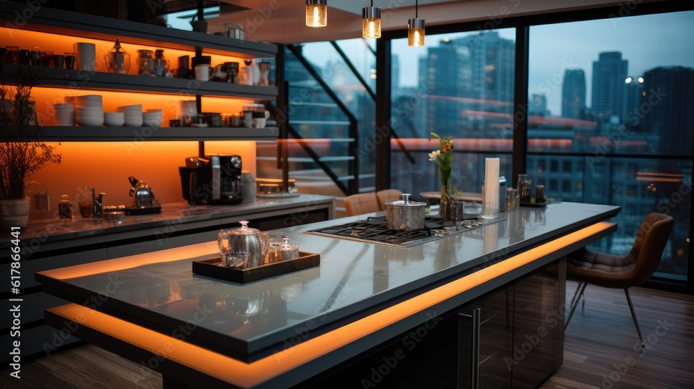 Modern apartment kitchen room in new luxury home.