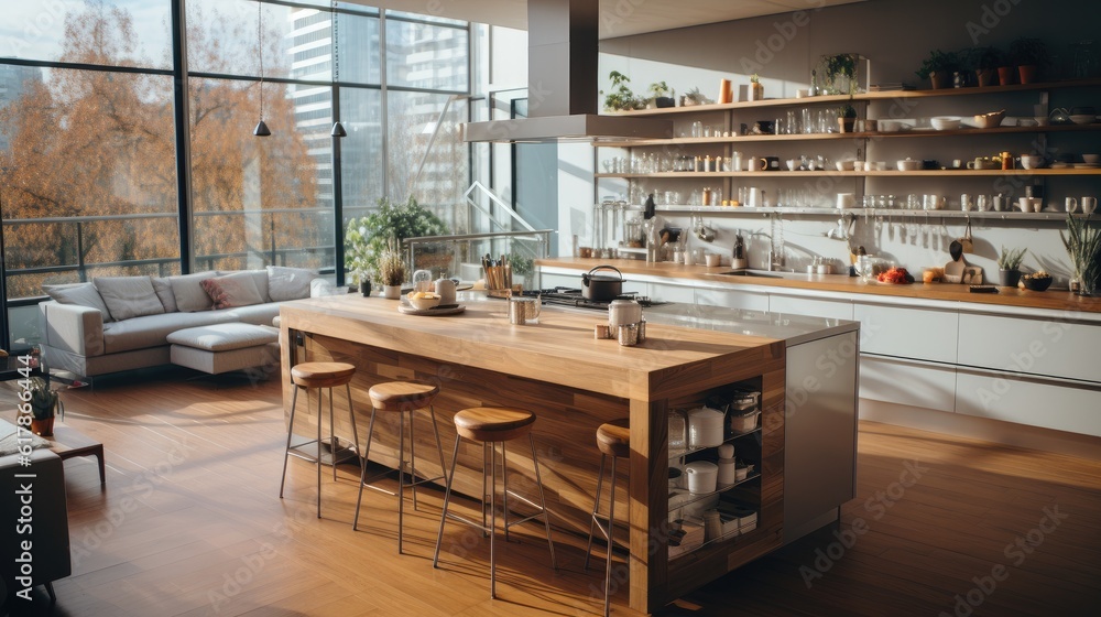 Modern apartment kitchen room in new luxury home.