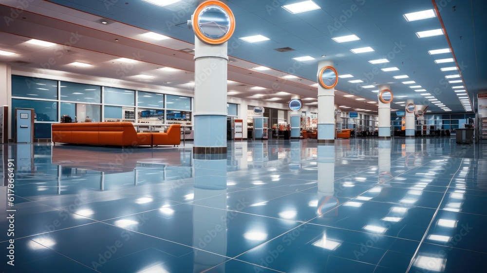 Interior of empty car dealership, Car showroom interior.