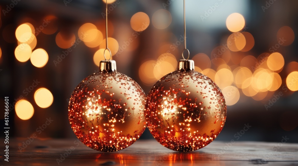 Closeup Christmas ball with bokeh, Xmas holiday background, Merry Christmas and happy new year conce