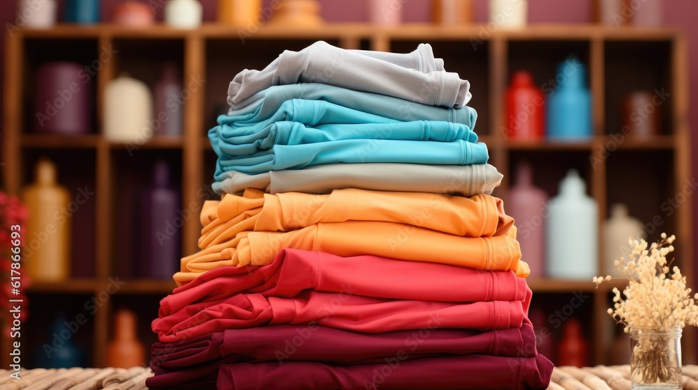 Pile of t shirts with with a clean background.