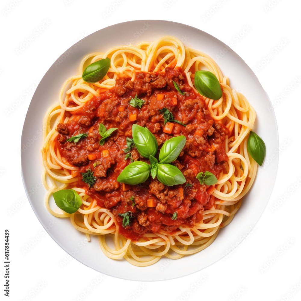 Home made Spaghetti Bolognese made with meat and pasta isolated. Illustration AI Generative