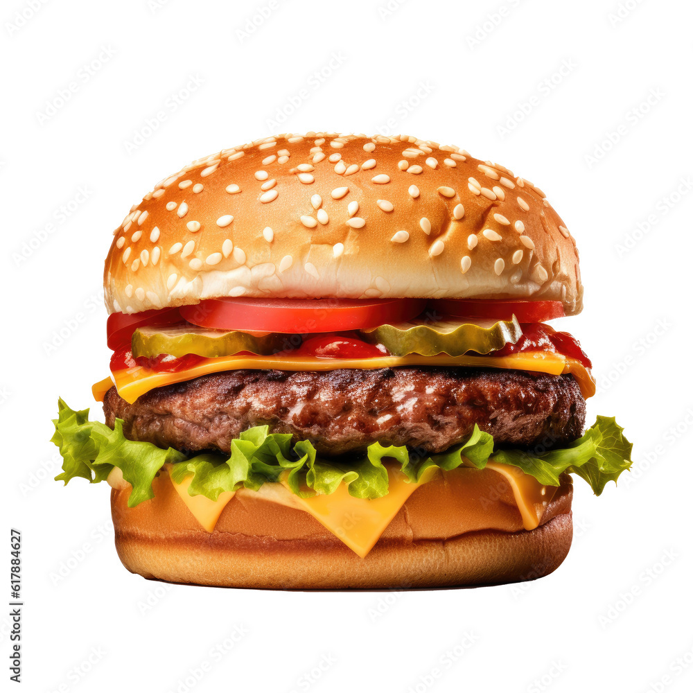 Beef burger isolated. Illustration AI Generative.