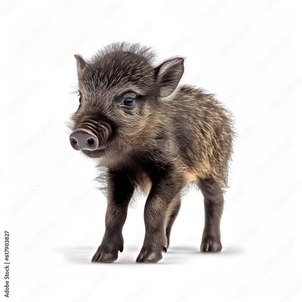 Cute little wild boar baby pig realistic photo generative AI illustration isolated on white backgrou