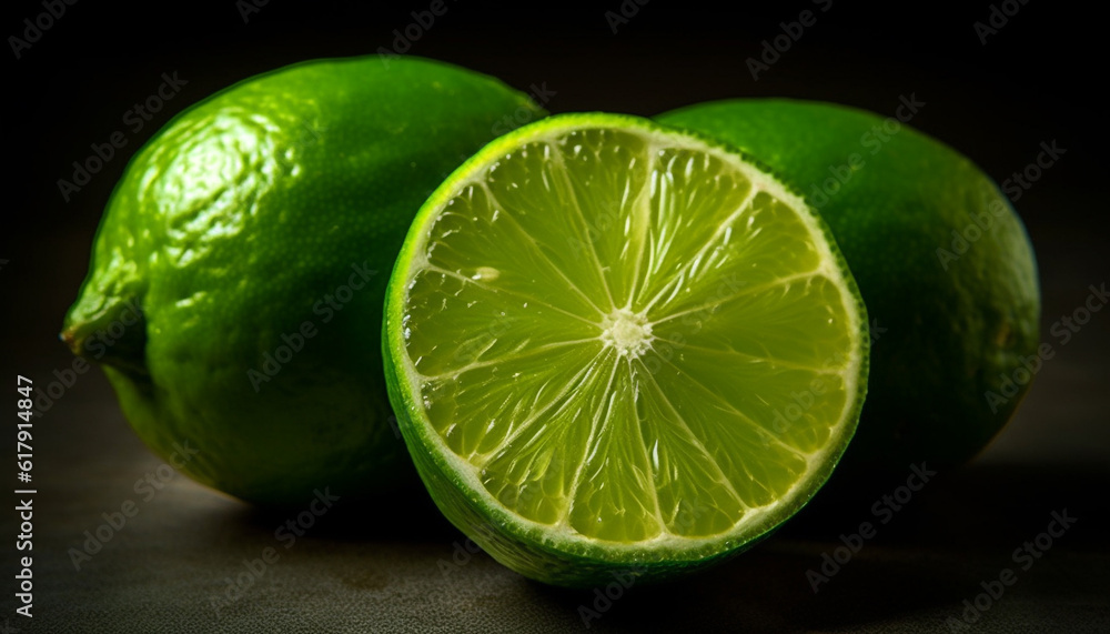 Juicy citrus slice adds freshness to organic summer mojito drink generated by AI