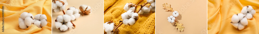 Collage of soft cotton flowers and fabric