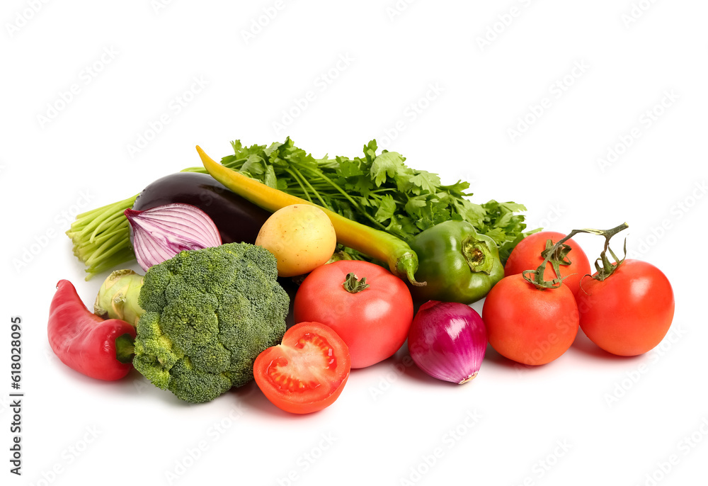 Fresh ripe vegetables on white background