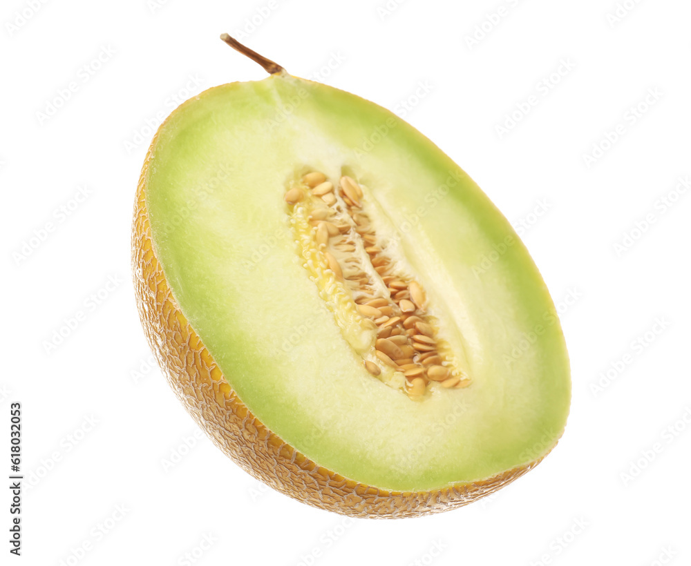 Half of sweet melon on white background