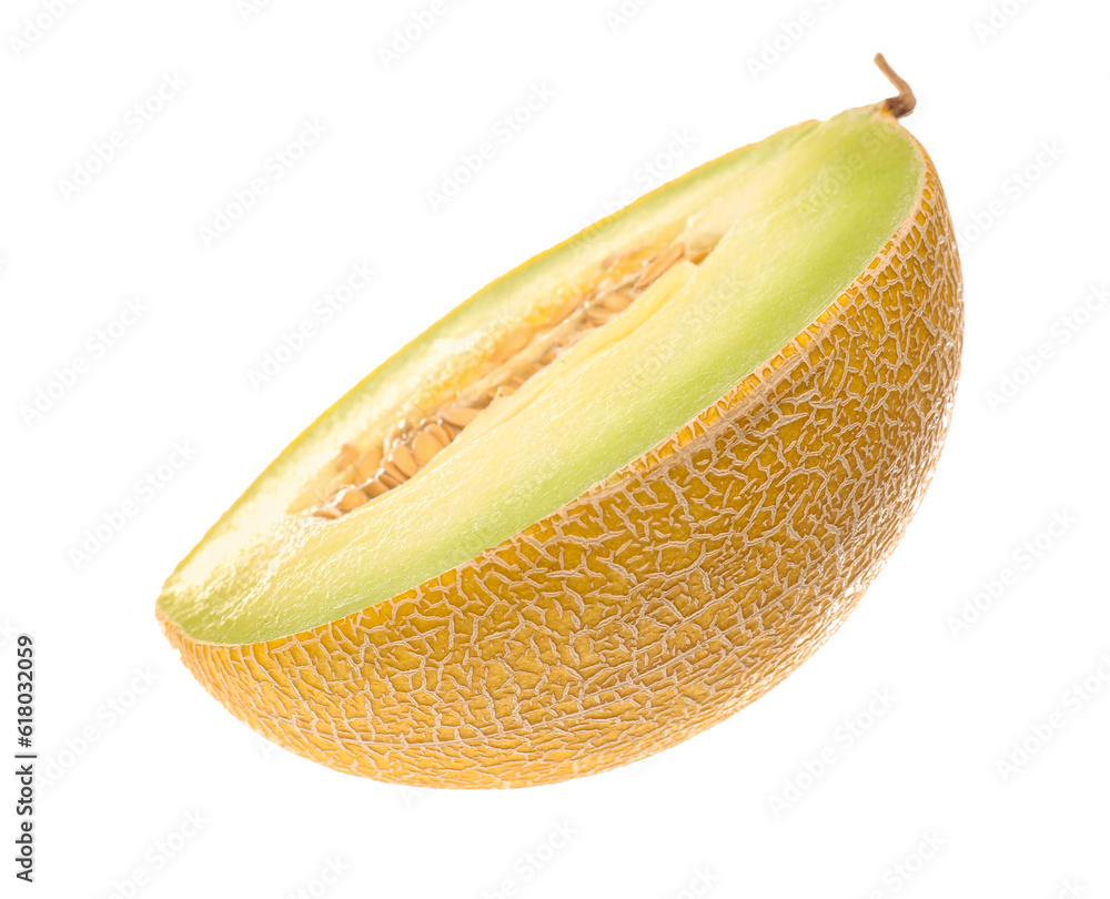 Half of sweet melon on white background