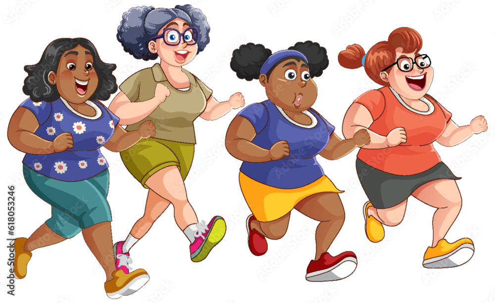 Diverse Chubby Runners Exercising Together